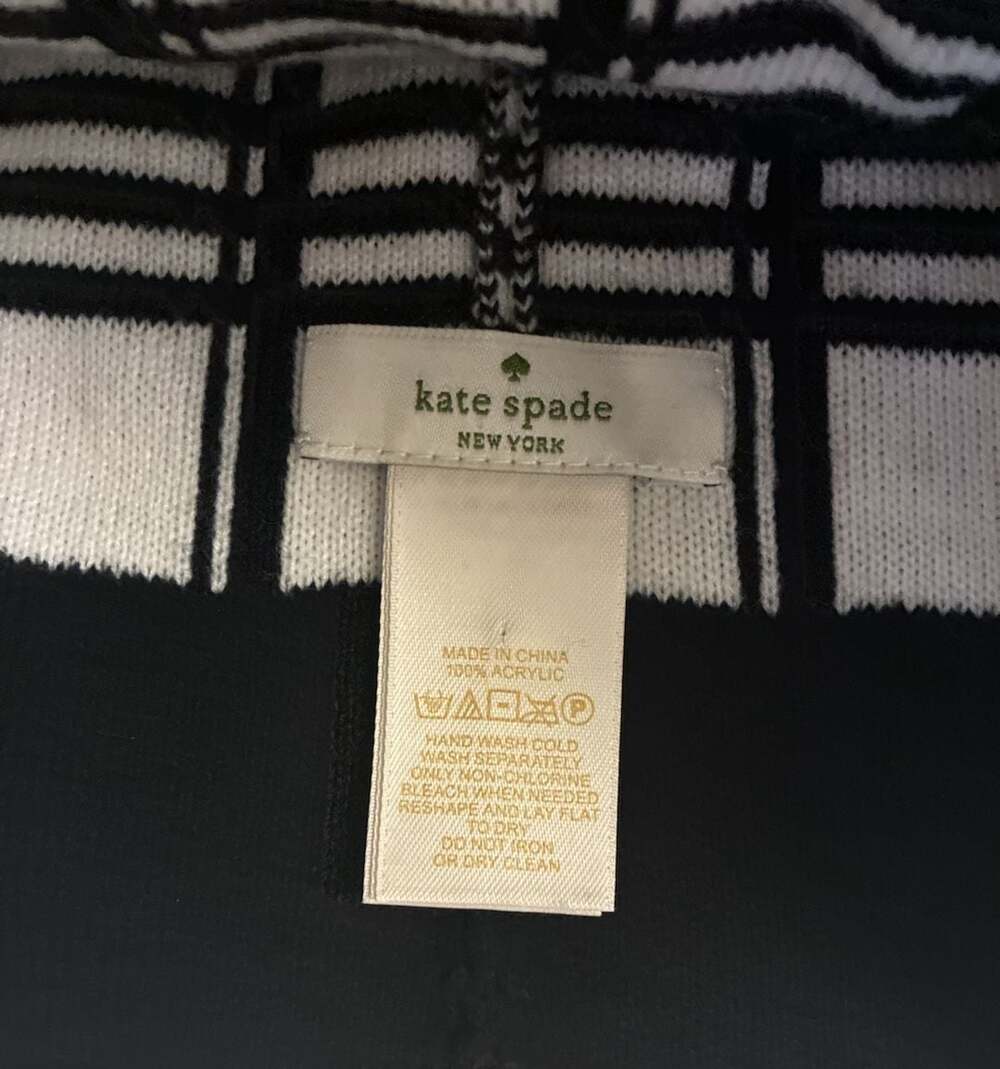 Kate Spade New York Plaid Knit Beanie Hat with Bow in Black and White